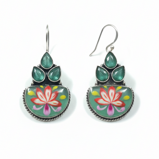 Sanjeeda Handpainted  Embellished Oxidised Jhumka Statement Earrings