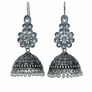Juhi Embellished Oxidised Silver Jhumka Earrings