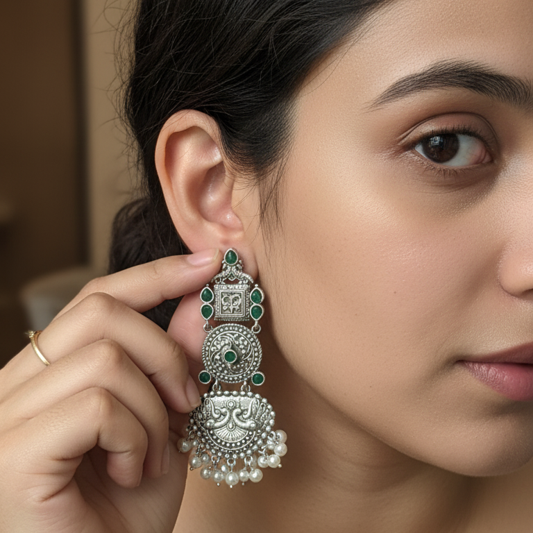 Aparna Embellished Oxidised Beautiful Jhumka Statement Earrings
