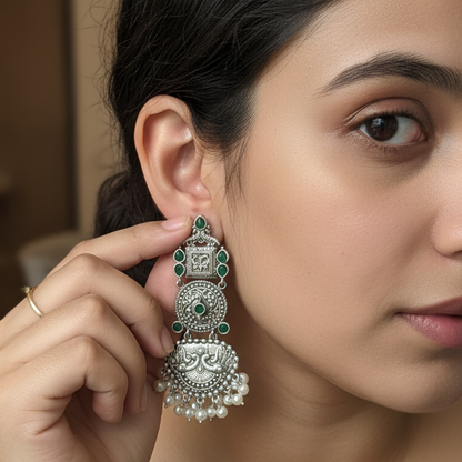 Aparna Embellished Oxidised Beautiful Jhumka Statement Earrings