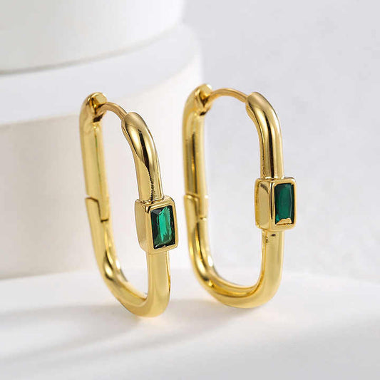 Rectangular Green Zircon Huggie Earrings