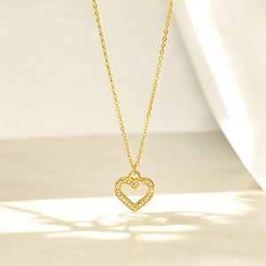 Dainty Hollow Diamond Heart Pendant
