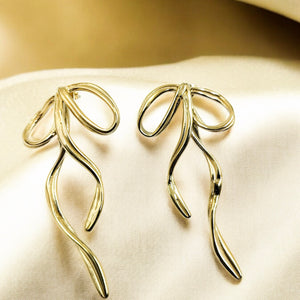 Anti Tarnish Golden Ribbon Flow Earrings
