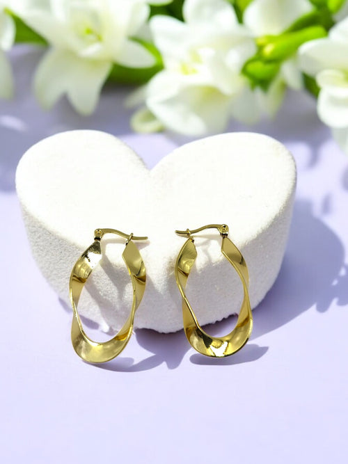 Anti Tarnish Golden Twisted Elegance Hoops
