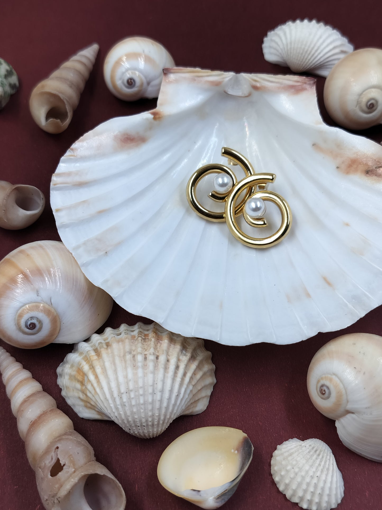 Anti Tarnish Gold plated Pearl Whirl Earrings