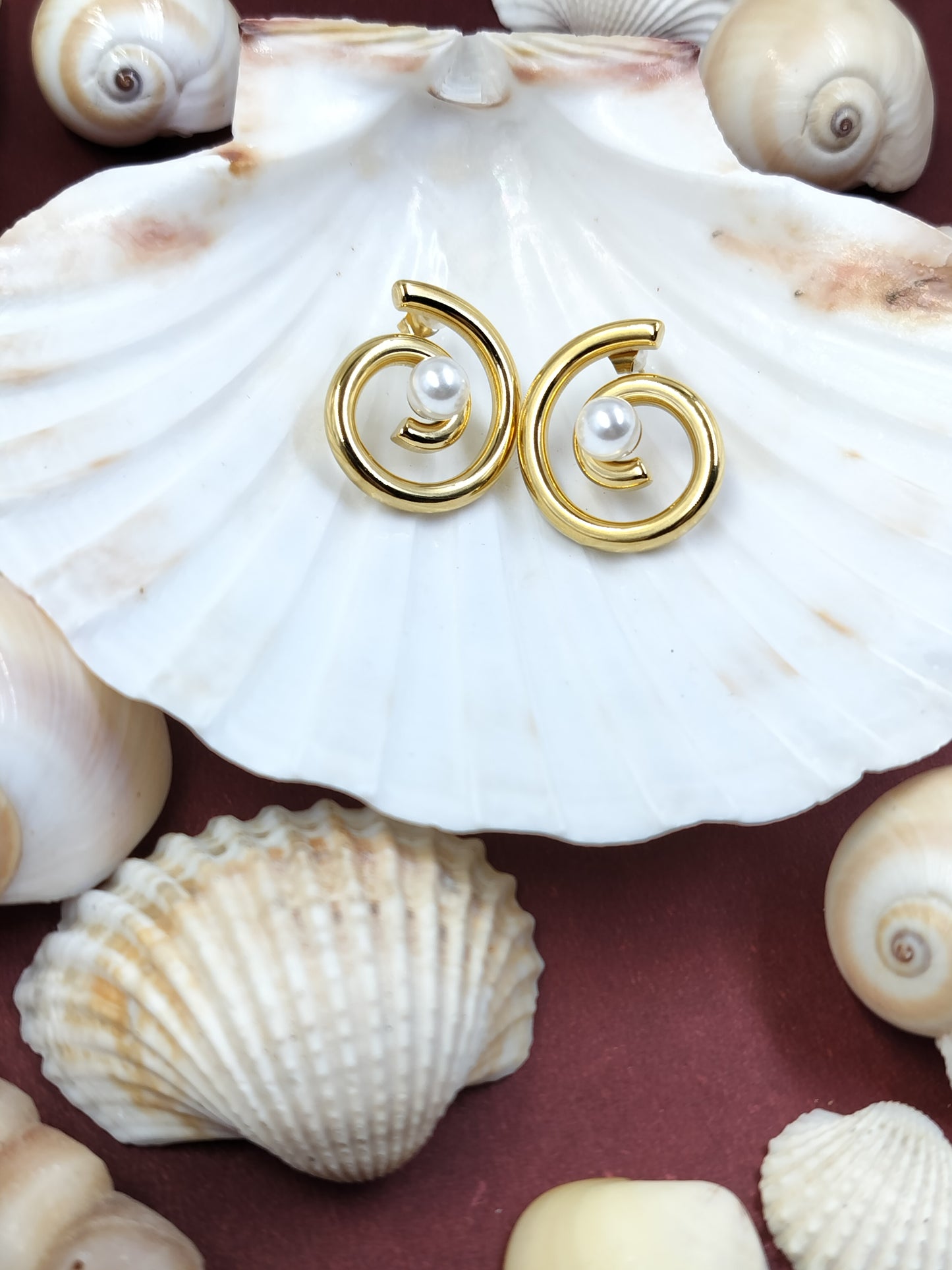 Anti Tarnish Gold plated Pearl Whirl Earrings