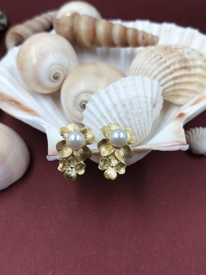 Anti Tarnish Golden Pearl Bloom Earrings