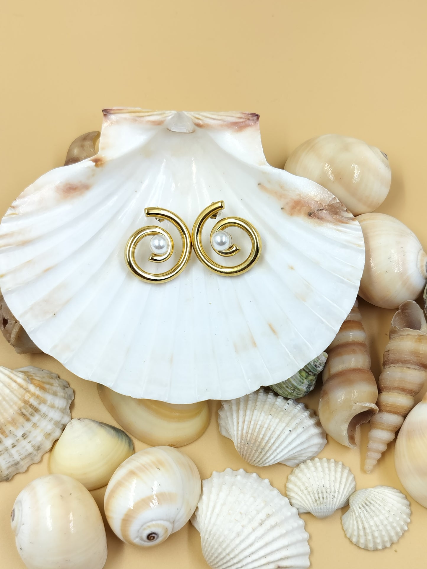 Anti Tarnish Gold plated Pearl Whirl Earrings