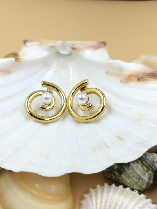 Anti Tarnish Gold plated Pearl Whirl Earrings