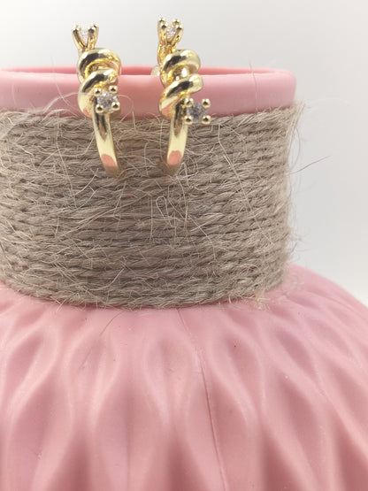 Anti Tarnish Gold Plated Twist & Sparkle Earrings