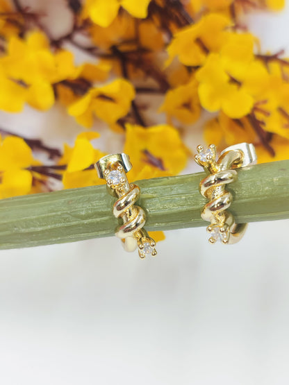 Anti Tarnish Gold Plated Twist & Sparkle Earrings