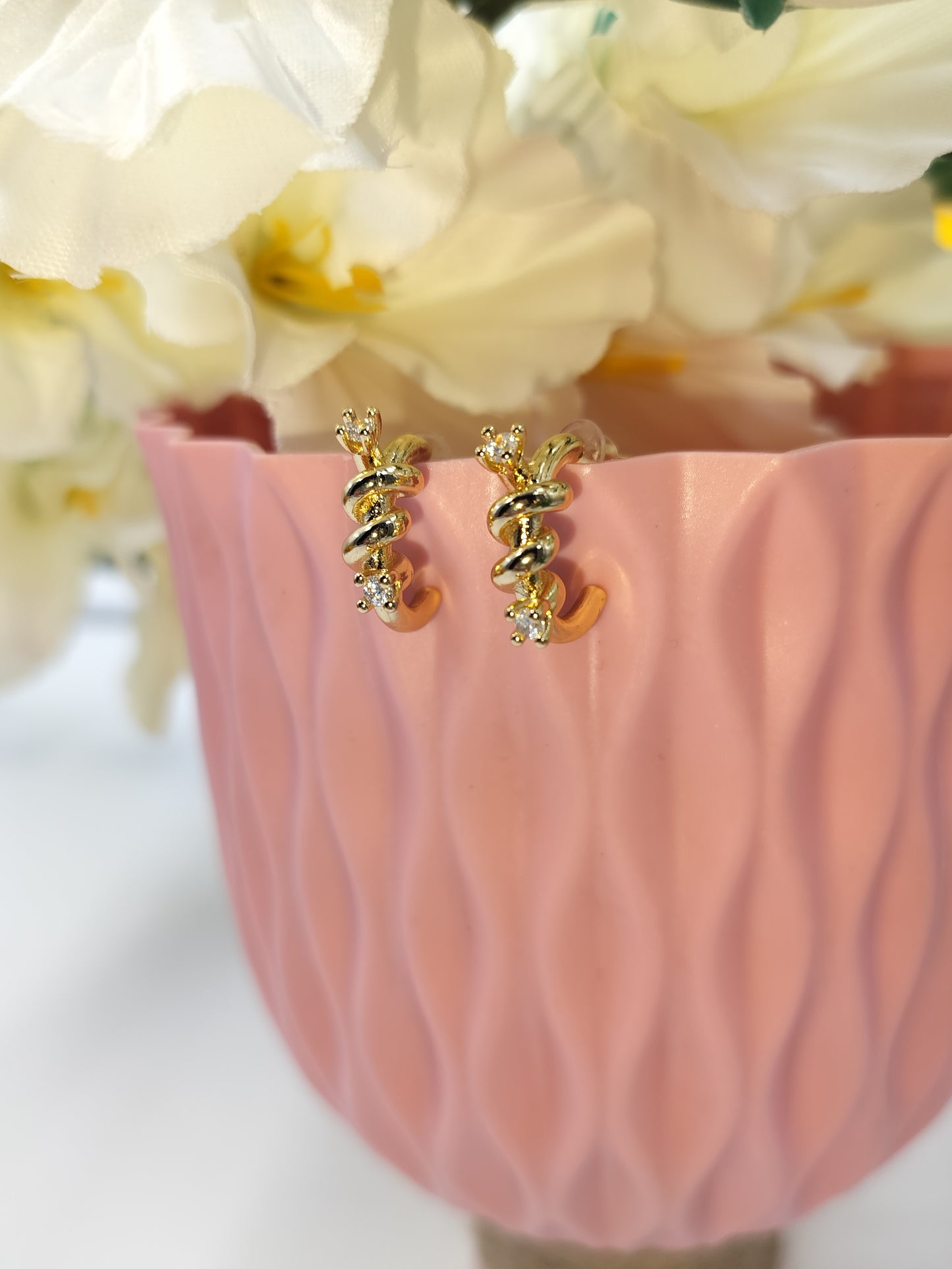 Anti Tarnish Gold Plated Twist & Sparkle Earrings