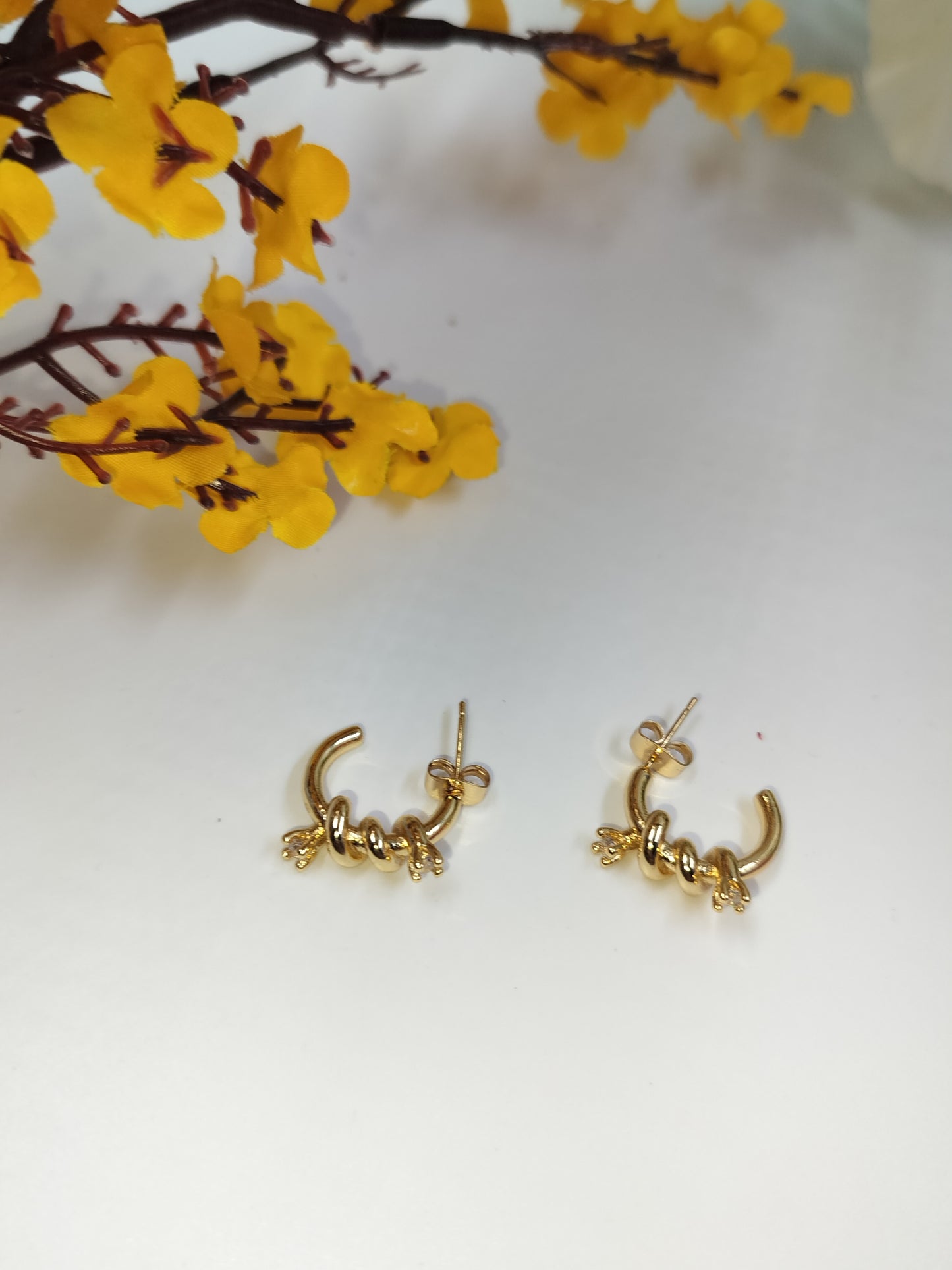 Anti Tarnish Gold Plated Twist & Sparkle Earrings