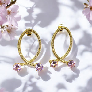 Gold Plated Pink Orbit Stud Earrings