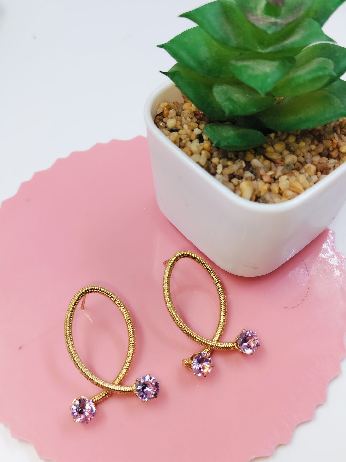 Anti Tarnish Gold Plated Pink Orbit Earrings