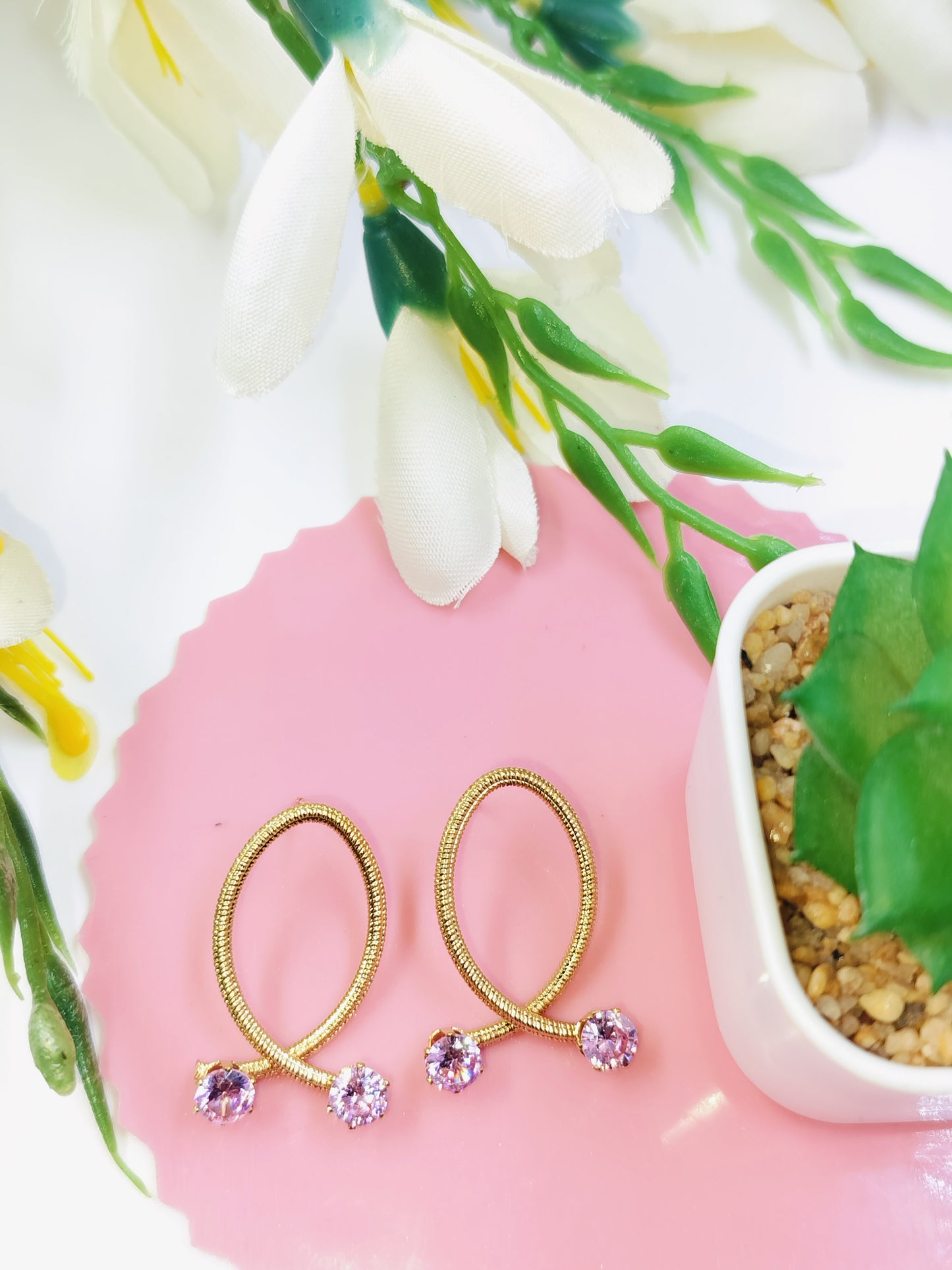 Anti Tarnish Gold Plated Pink Orbit Earrings