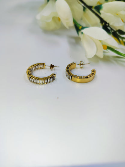 Anti Tarnish Diamond studded Luxe Curve Hoops Earrings