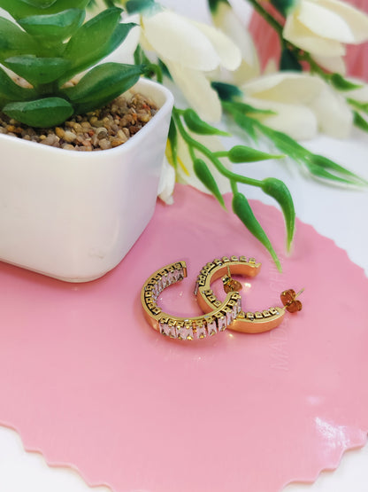 Anti Tarnish Diamond studded Luxe Curve Hoops Earrings