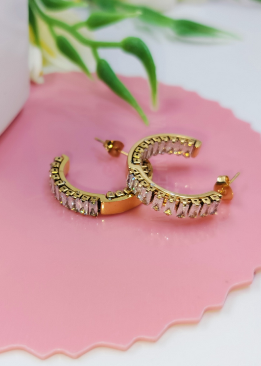 Anti Tarnish Diamond studded Luxe Curve Hoops
