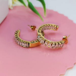 Anti Tarnish Diamond studded Luxe Curve Hoops Earrings