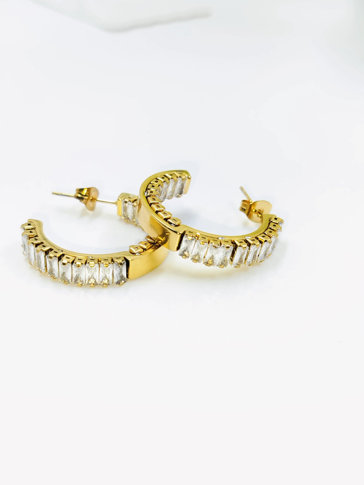 Anti Tarnish Diamond studded Luxe Curve Hoops Earrings