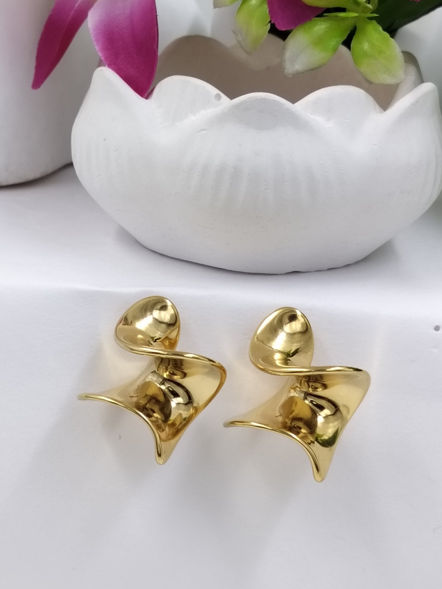 Anti Tarnish Golden Drape Earrings
