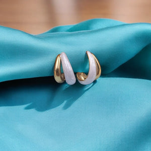 18K Gold Plated Marble Crescent Hoop Earrings