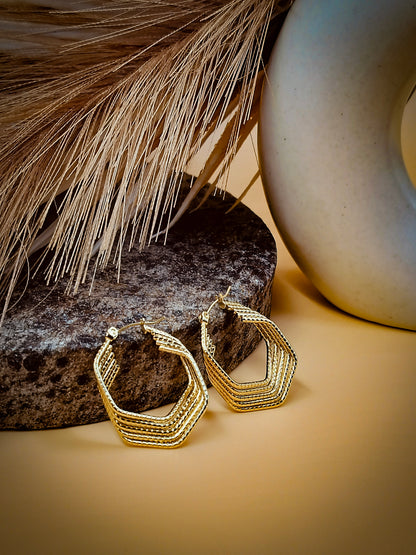 Anti Tarnish Golden Hex Harmony Hoops