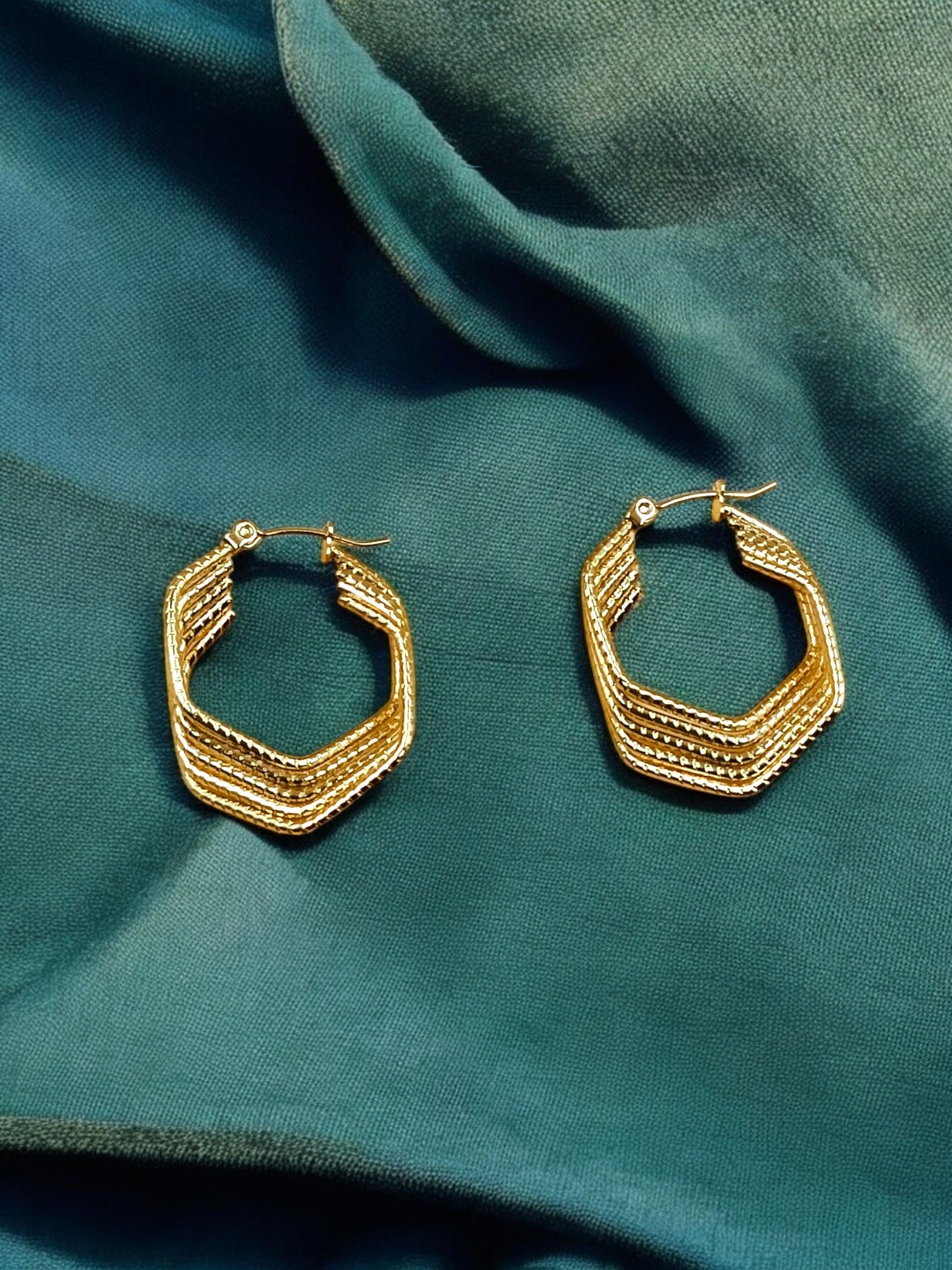 Anti Tarnish Golden Hex Harmony Hoops