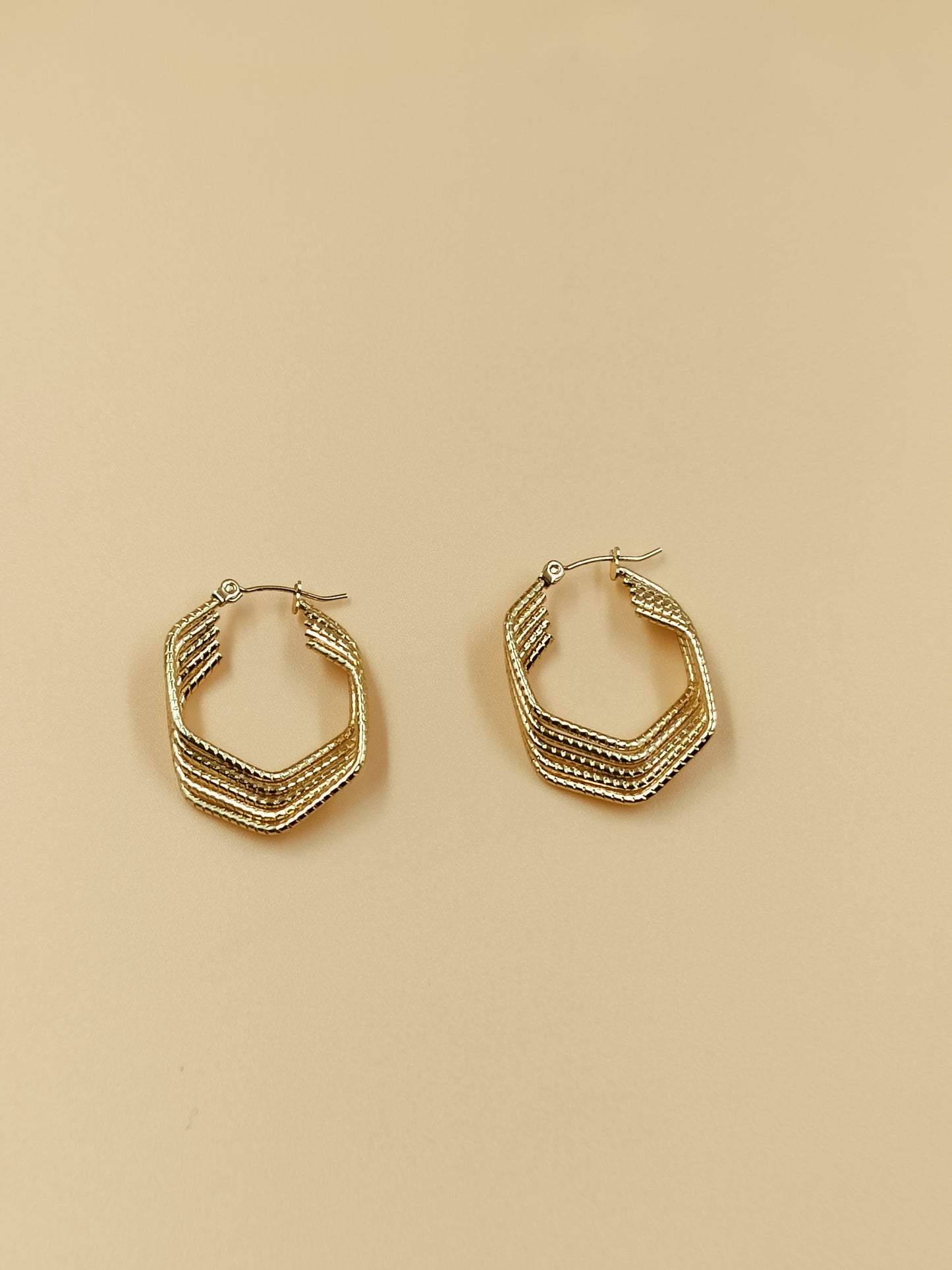 Anti Tarnish Golden Hex Harmony Hoops