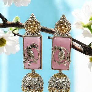 Antique Pakhi Chandrika Jhumkas - Pink Fusion Earrings