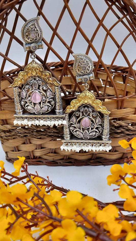 Antique Mehraj Toran Jhumkas - Pink Color Fusion Eearings