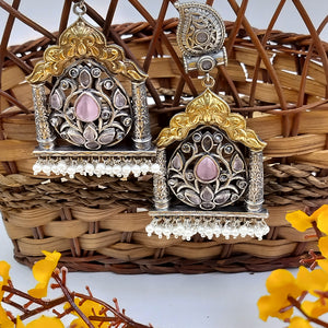 Antique Mehraj Toran Jhumkas - Pink Color Fusion Earrings