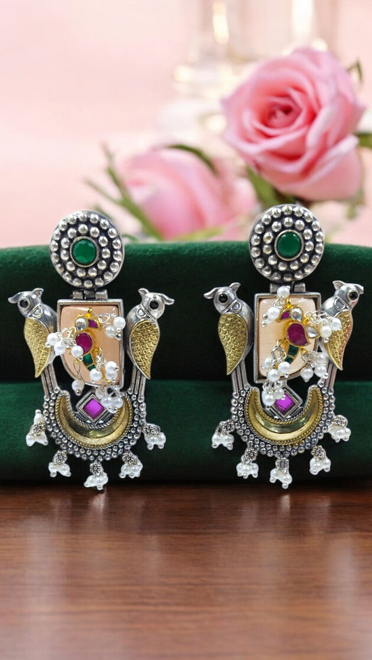 Antique Mayur Varnika Jhumkas - Peach Fusion Earrings