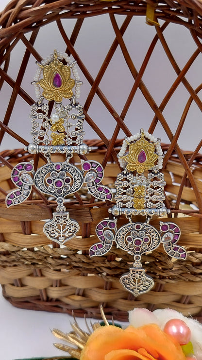 Antique Amrapali Jhumkas - Pink Fusion Earrings