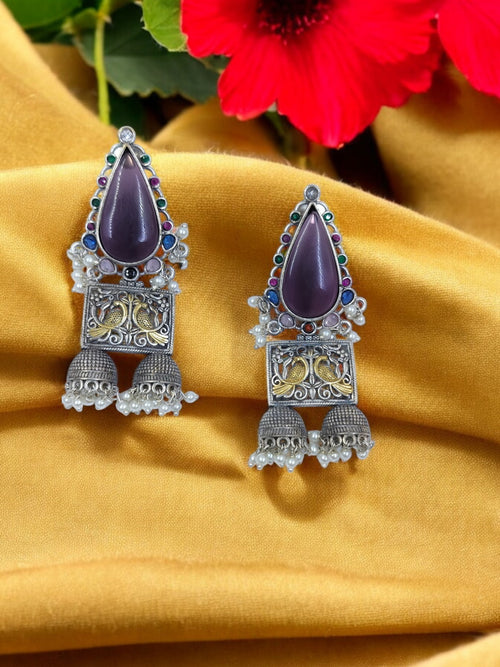 Antique Indulekha Jhumkas- Deep Purple Fusion Earrings
