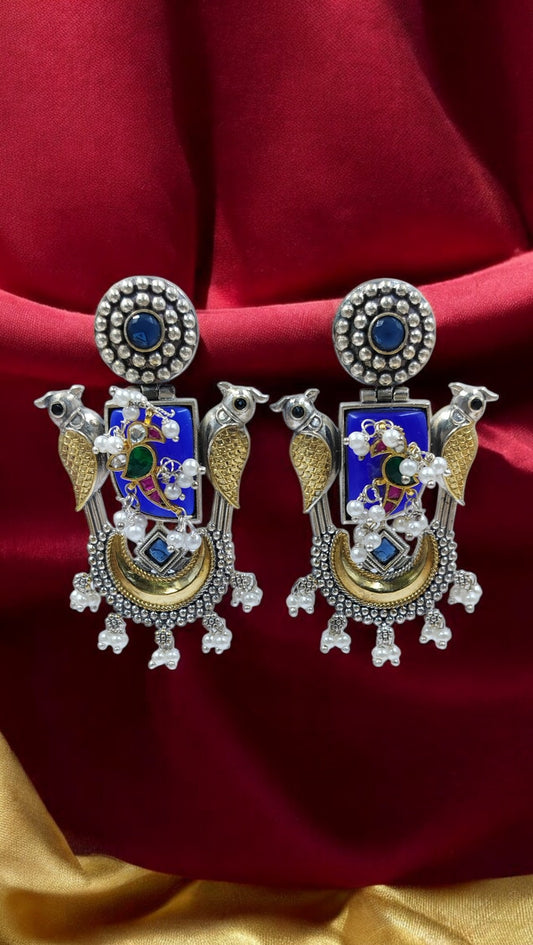 Antique Mayur Varnika Jhumkas - NAvy Blue Fusion Earrings