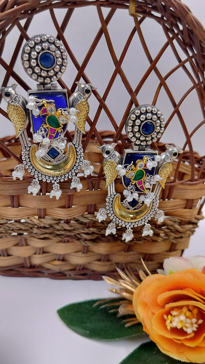 Antique Mayur Varnika Jhumkas - NAvy Blue Fusion Earrings