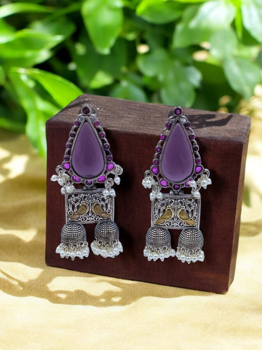 Antique Indulekha Jhumkas- Deep Purple Fusion Earrings
