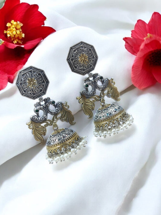 Antique Mayuri Jhumkas Fusion Earrings