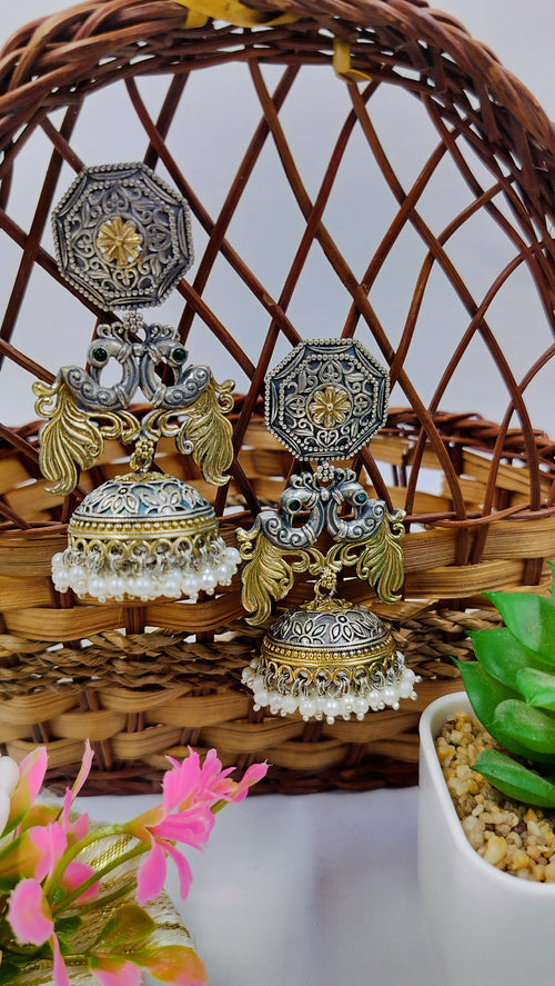 Antique Mayuri Jhumkas Fusion Earrings