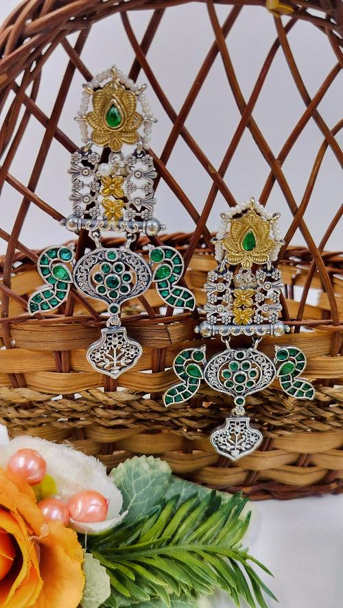 Antique Amrapali Jhumkas - Green Fusion Earrings