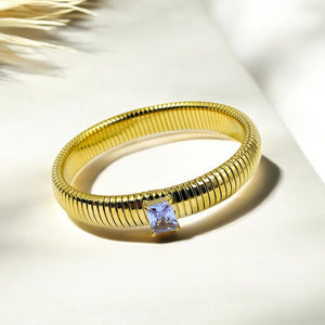 Single Clear Zirconia Stone Stretchable Snake Coil Elastic Bangle Bracelet