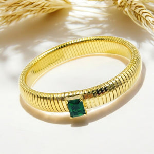 Single Emerald Stretchable Snake Coil Elastic Bangle Bracelet