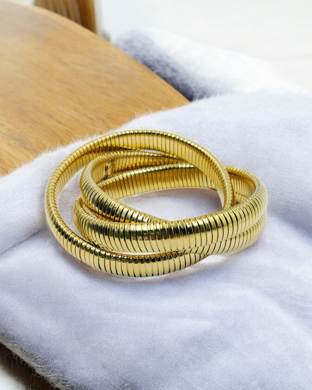 Stylish gold plated bangles set for women, elegant statement jewelry perfect for parties, festive occasions and daily wear.