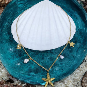 Golden Marina Star Pendant Chain Necklace
