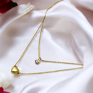 Sweetheart Diamond Pendant Double Layer Chain Necklace