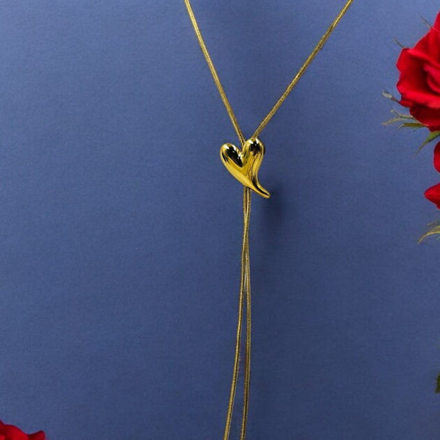 Gold heart pendant long necklace with adjustable chain, romantic minimal jewelry for women.