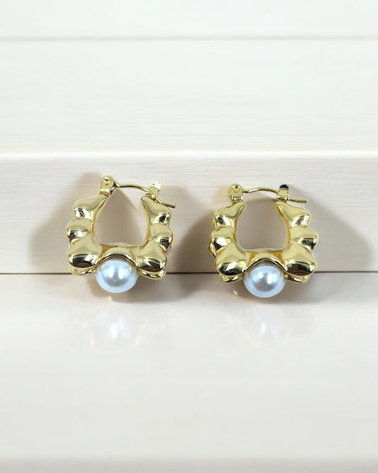 Anti Tarnish Faux Pearl Hoops