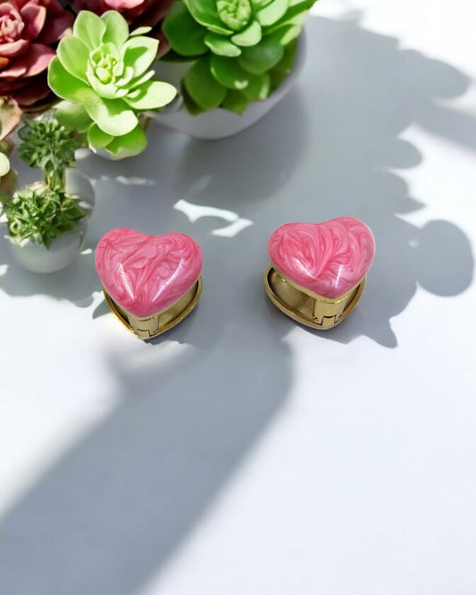 Pink Marble Crescent Heart Huggies